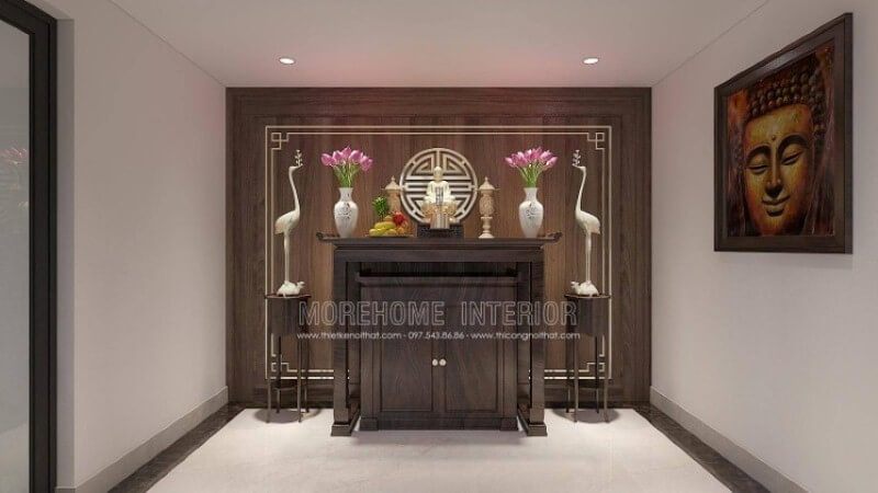 Thiết kế phòng thờ, kts không chỉ cần có hiểu biết về tín ngưỡng mà còn phong thủy của tất cả những yếu tố liên quan như vị trí để bàn thờ Phật, hiệu ứng ánh sáng, cách bố trí,.. Morehome xin giới thiệu ý tưởng thiết kế phòng thờ Phật Quan Âm tại biệt thự Imperia Hải Phòng.